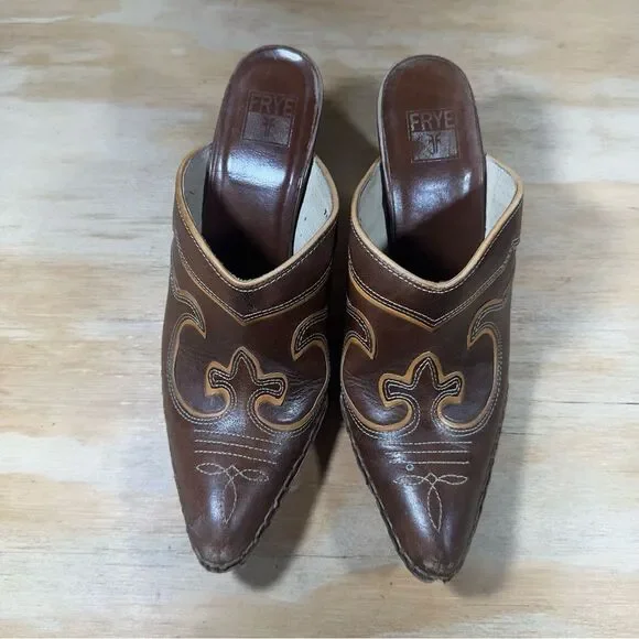 Frye Phoenix Dark Brown Leather Mules Women’s Size 7.5 - Picture 2 of 9